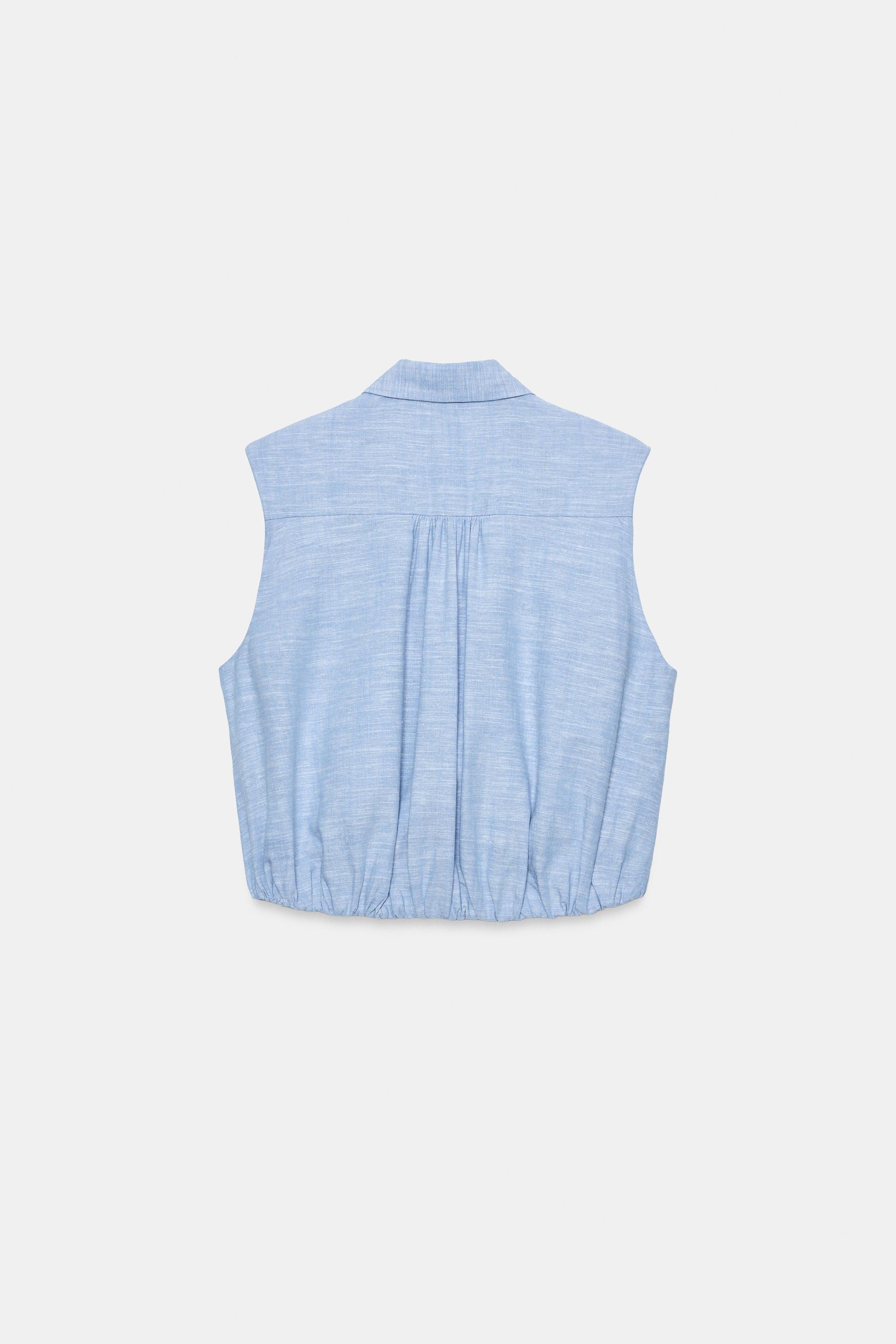 LINEN SHOULDER PAD PUFF TOP